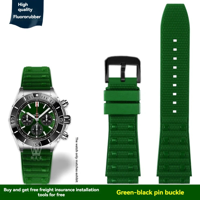 22mm 24mm FKM Viton Rubber Strap for Breitling Super Chronomat B01 44 Avenger, Waterproof Fluororubber Watch Band for Men