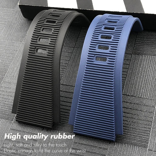 Cinturino per orologio in gomma convessa da 24 mm per Bell Ross BR 01 03, cinturino subacqueo sportivo, nero e blu, impermeabile