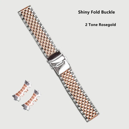 Cinturino universale in acciaio inossidabile, estremità diritta curva, sette perle di riso, bracciale, adatto a tutti gli orologi, 20 mm, 22 mm