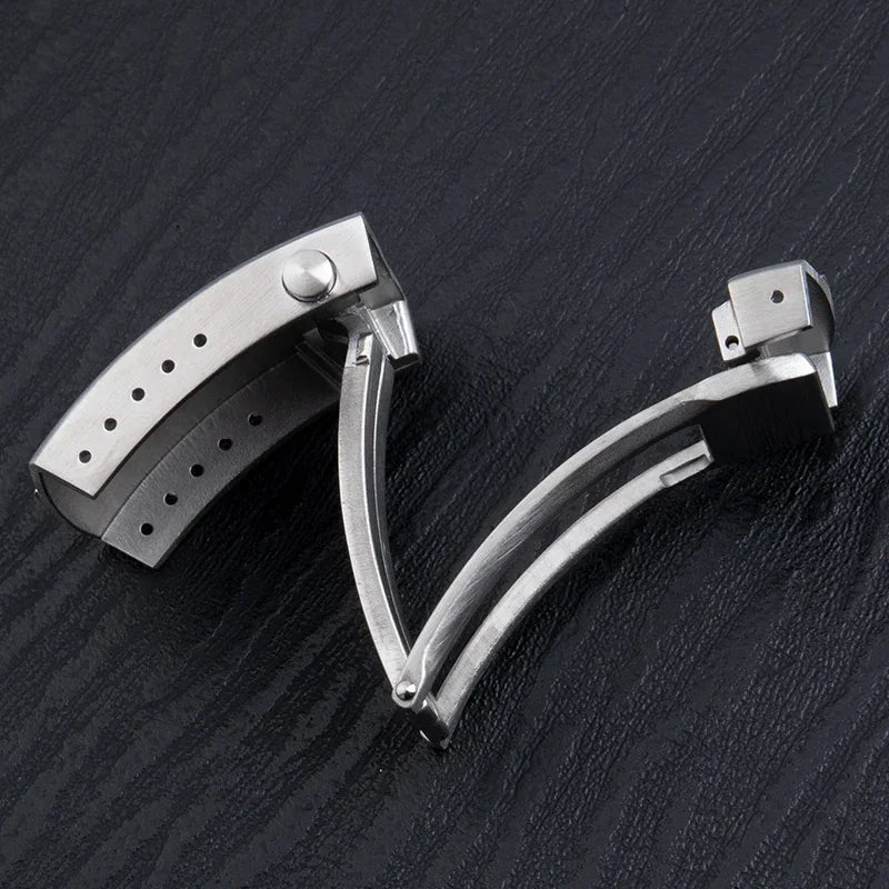 Universal Double Push Button Folding Buckle, 316L Stainless Steel Clasp for Breitling Rubber and Silicone Strap, Two Identical Straps
