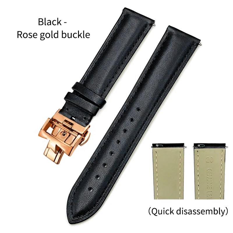 Bracelet de montre en cuir véritable à dégagement rapide 19mm 20mm 21mm 22mm pour Vacheron Constantin Patrimony VC, bracelet noir avec boucle pliable