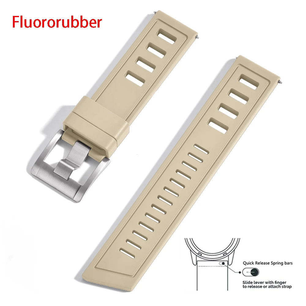 New heavy duty FKM watch strap 20mm 22mm quick release waterproof fluoro rubber watch band 5mm thick unisex suitable for dive sport watch