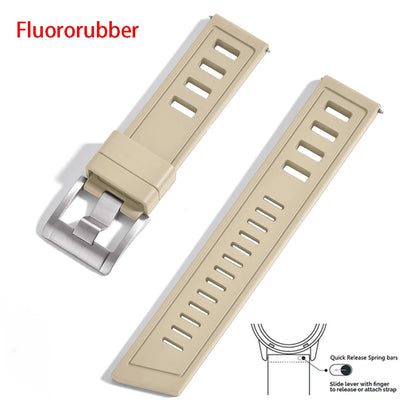 New heavy duty FKM watch strap 20mm 22mm quick release waterproof fluoro rubber watch band 5mm thick unisex suitable for dive sport watch