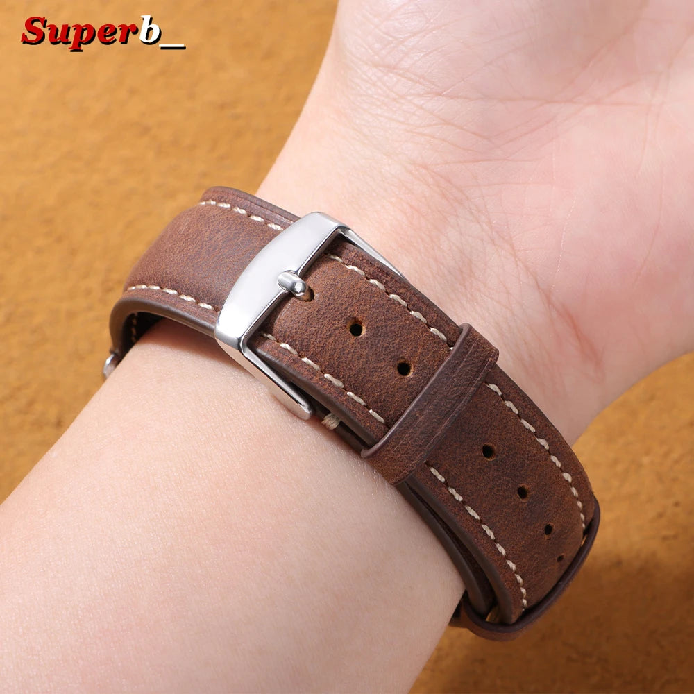 Cowhide Leather Watch Strap, 14mm 16mm 18mm 20mm 22mm 24mm, Retro Dark Brown, Quick Release, for Samsung Galaxy Watch 7/6/5/4 44mm
