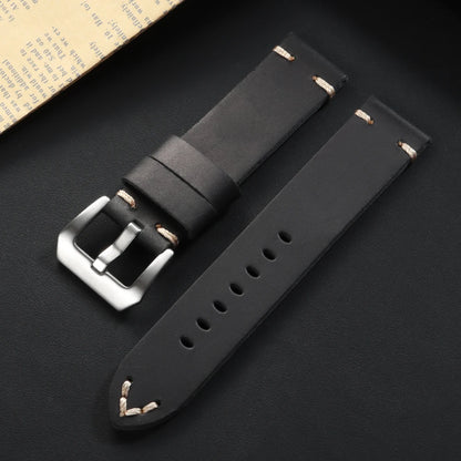 Hand-stitched cowhide leather watch strap, vintage business style, 18mm, 20mm, 22mm, 24mm, 26mm, soft leather strap for men