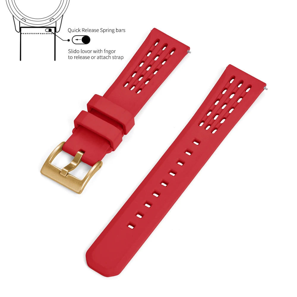 Bracelet de montre en caoutchouc FPM FKM, 20mm 22mm, dégagement rapide, qualité supérieure, conception de Structure poreuse, bracelet de Sport Durable et confortable