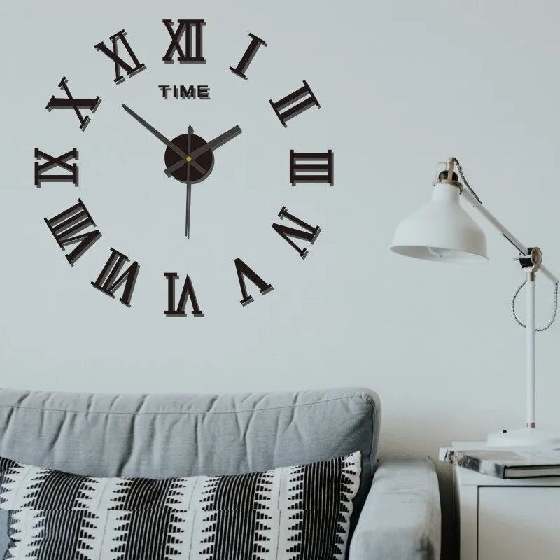 Horloge Murale Numérique 3D en Acrylique, Design de Chiffres Romains, Miroir, Mode, Grande Horloge Murale Ronde, Bricolage, Horloge Auto-Adhésive