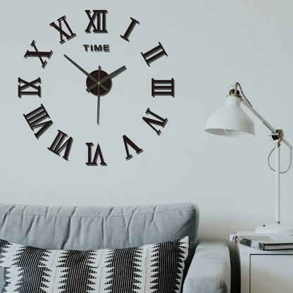 Horloge Murale Numérique 3D en Acrylique, Design de Chiffres Romains, Miroir, Mode, Grande Horloge Murale Ronde, Bricolage, Horloge Auto-Adhésive
