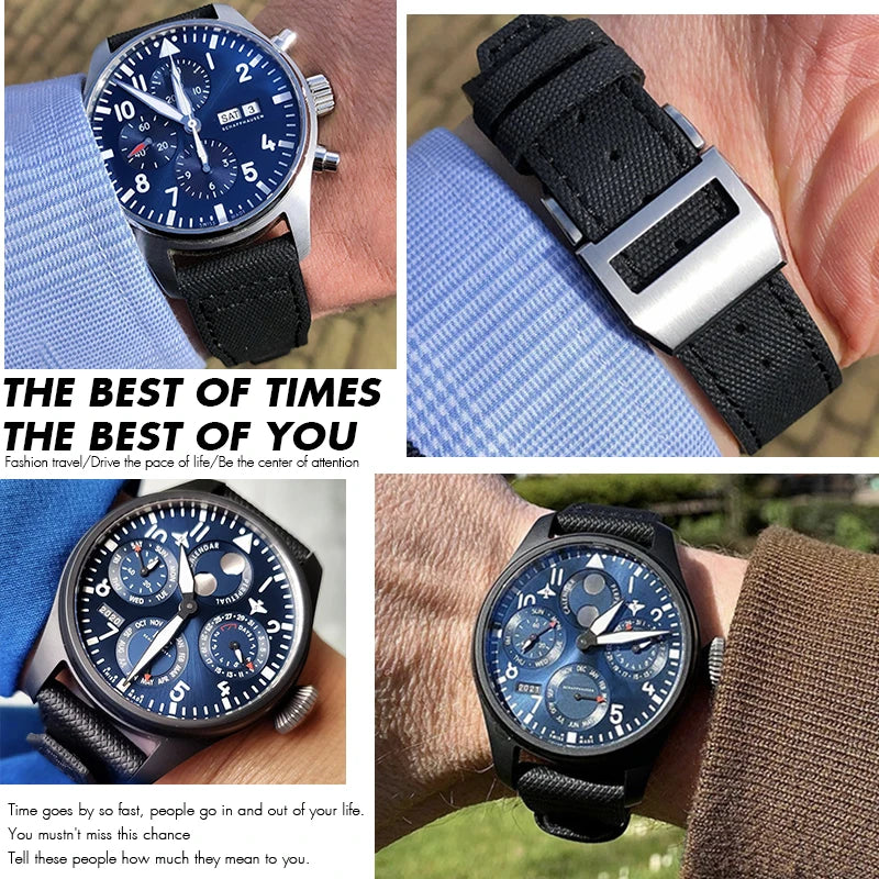 Cinturino per orologio in pelle di vitello e nylon di alta qualità, 20 mm 21 mm 22 mm, per IWC Pilot SPITFIRE MARK18 Portofino TOP GUN IW3777