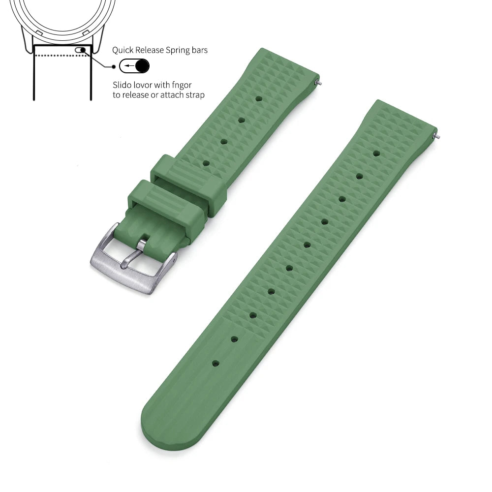 JUELONG – bracelets de montre en caoutchouc gaufré FKM, à dégagement rapide, étanche, Durable, en caoutchouc fluoré, 20mm 22mm, pour montre de plongée traditionnelle
