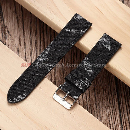 Bracelet de montre en nylon et toile de denim à dégagement rapide 20mm 22mm, bracelets universels en cuir pour Omega et Seiko avec fermoir métallique