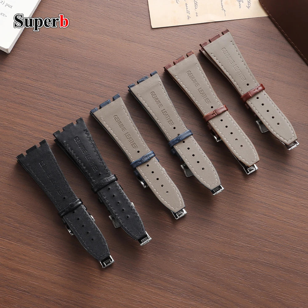 Soft Cowhide Leather Watch Strap for Audemars Piguet Royal Oak Offshore AP 15400 15703, Sweat Resistant, for Men and Women, Folding Buckle