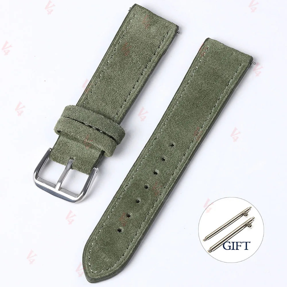 18mm 19mm 20mm 22mm Vintage daim peau de vache Bracelet de montre à la main Bracelet de montre gris marron vert Bracelet à dégagement rapide pour hommes femmes