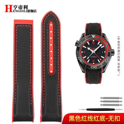 Bracelet à extrémité incurvée pour hommes, 8 couleurs, pour Omega Seamaster 300 Ocean Speedmaster 8900 Planet Ocean, 20m 22mm, tissu en Nylon et caoutchouc
