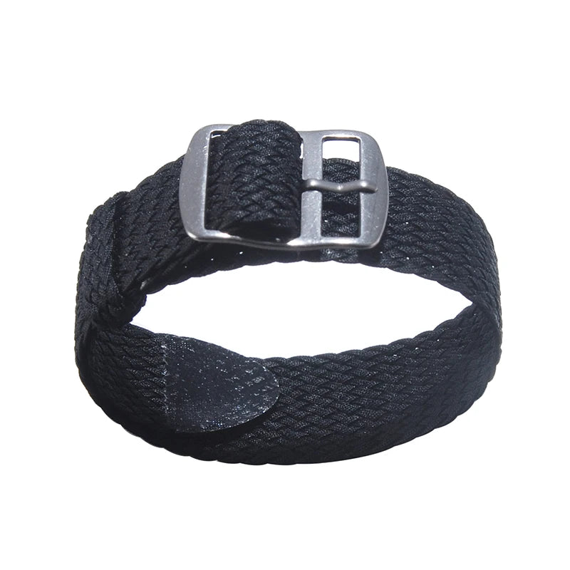 Perlon Woven Nylon Watch Straps, Solid Color, Fabric, Black, Blue, 18mm, 20mm