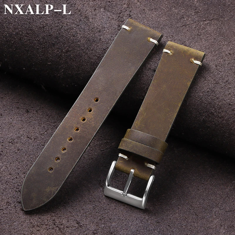 Bracelet de montre en cuir de cire d'huile Vintage 18mm 20mm 21mm 22mm bracelet en peau de vache cousu à la main pour Omega pour bracelet de montre intelligente Seiko