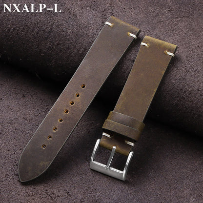 Bracelet de montre en cuir de cire d'huile Vintage 18mm 20mm 21mm 22mm bracelet en peau de vache cousu à la main pour Omega pour bracelet de montre intelligente Seiko