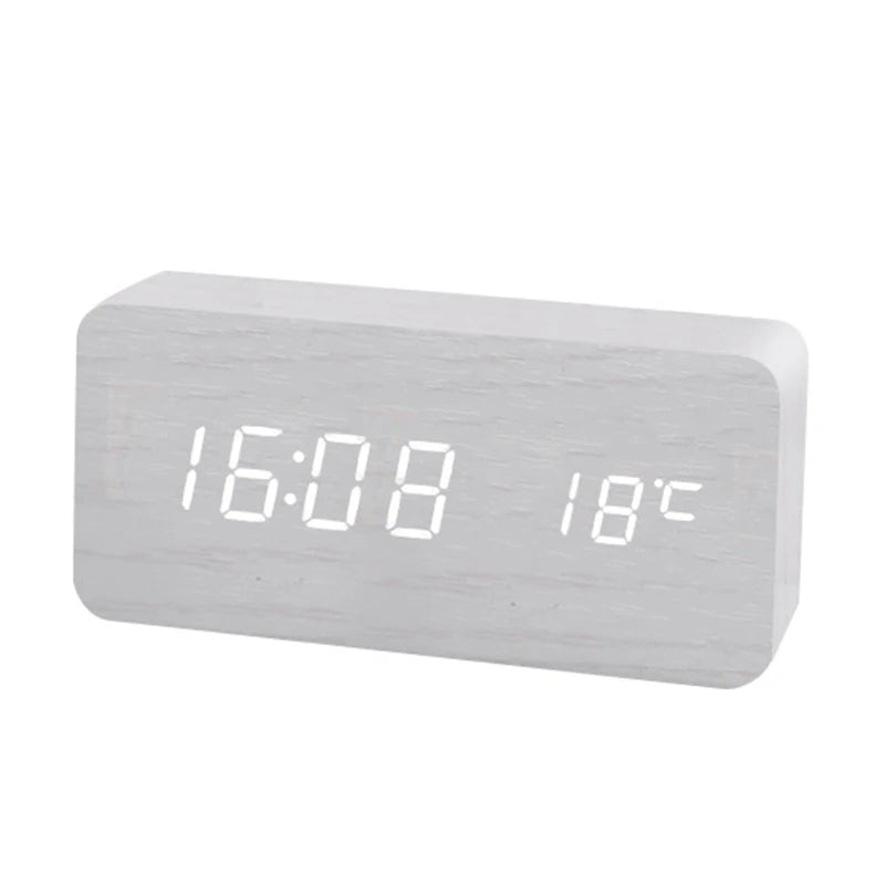 Réveil numérique en bois, réveil LED avec température, horloges de bureau pour bureau, horloge de chevet