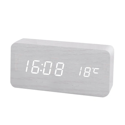 Réveil numérique en bois, réveil LED avec température, horloges de bureau pour bureau, horloge de chevet