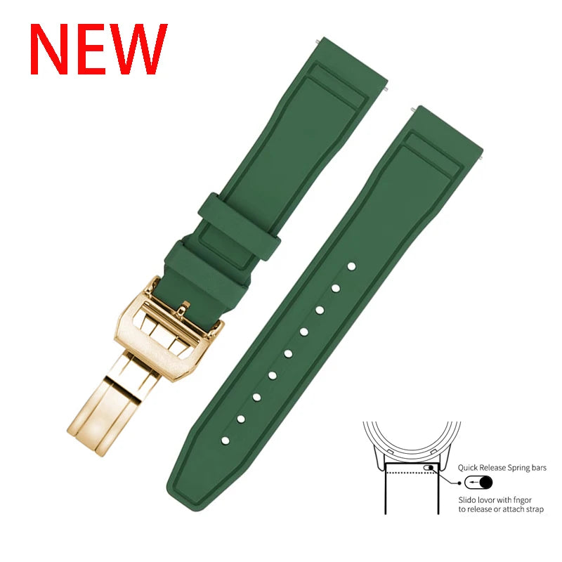20mm 21mm 22mm Premium FKM Fluoro Rubber Watch Straps FPM Butterfly Buckle Quick Release Watch Bands for I-WC Watch Bands