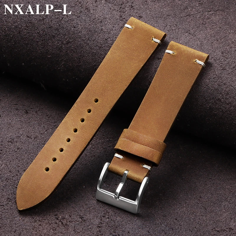 Bracelet de montre en cuir de cire d'huile Vintage 18mm 20mm 21mm 22mm bracelet en peau de vache cousu à la main pour Omega pour bracelet de montre intelligente Seiko