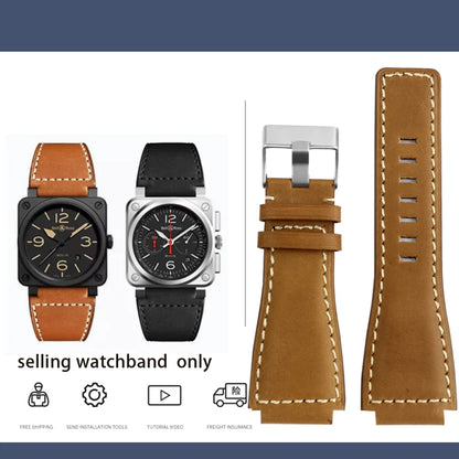 Cinturino in vera pelle da uomo, accessori speciali per orologi, cinturino da 24 mm, serie BELL ROSS BR01 BR03