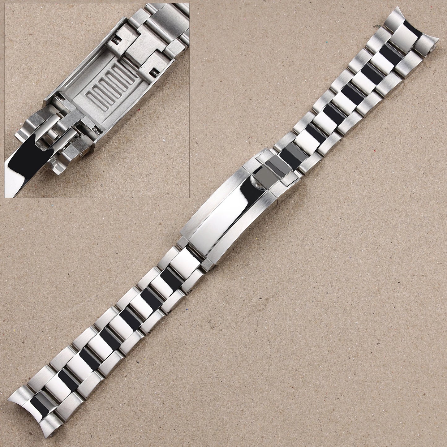 Cinturino per orologio in acciaio inossidabile massiccio argento con chiusura deployante Glide Lock 21 mm 20 mm per Rolex Submariner Daytona