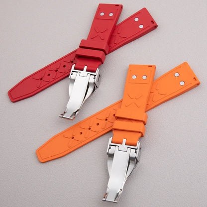 Universal Fluoro Rubber Watch Strap, 20mm 22mm, Universal Accessories for Tudor Black Bay GMT Pelagos Strap, Rivet Style, FKM Rubber Strap