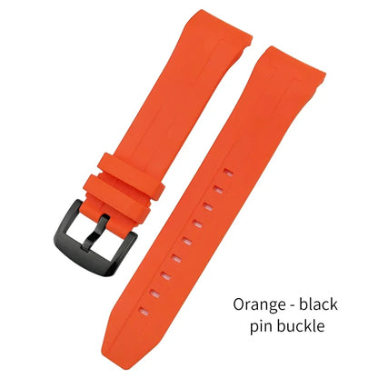 Curved End Rubber Watch Strap, 21mm 22mm, for Tissot T120 Seastar T120407A T120417A, Black Orange Silicone Watch Band