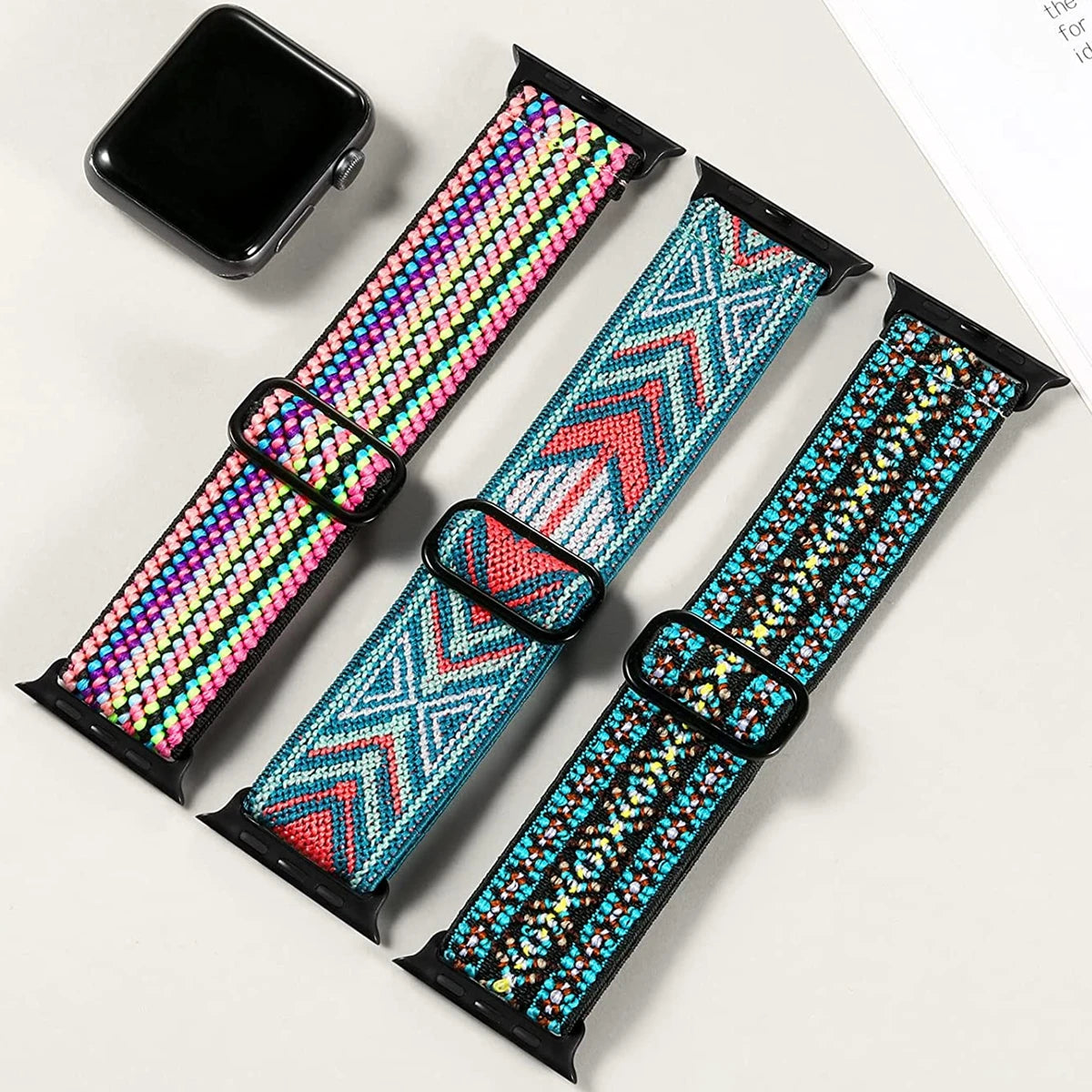 Lot de 3 bracelets élastiques en nylon pour Apple Watch Series 10/11 42mm 46mm, boucle sportive extensible en nylon pour iWatch Series 10 9 8 7 6 5 4
