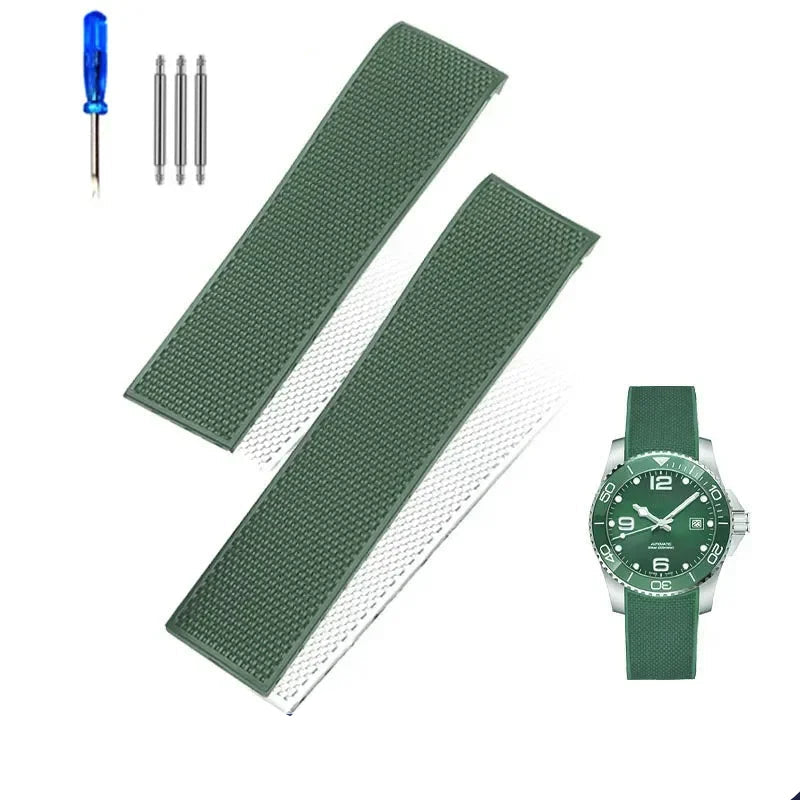 FKM Rubber Watch Strap for Longines - Deployment Clasp - Hydroconquest L3 Conquest