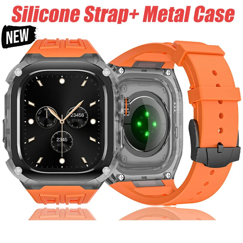 Kit de modification de luxe pour Apple Watch Series Ultra 3 2 49 mm, bracelet en silicone, boîtier en acier inoxydable pour IWatch Ultral 49 mm