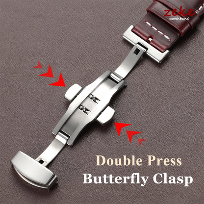 Bracelet de montre Vintage en cuir ciré à l'huile, 18mm 20mm 22mm, couche de tête universelle en cuir de vache, accessoires de Bracelet à boucle papillon