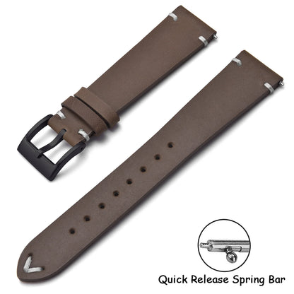 Quick Release Crazy Horse Leather Watch Strap, 18mm 20mm 22mm, Brown, for Men and Women, Compatible with Seiko Omega Huawei