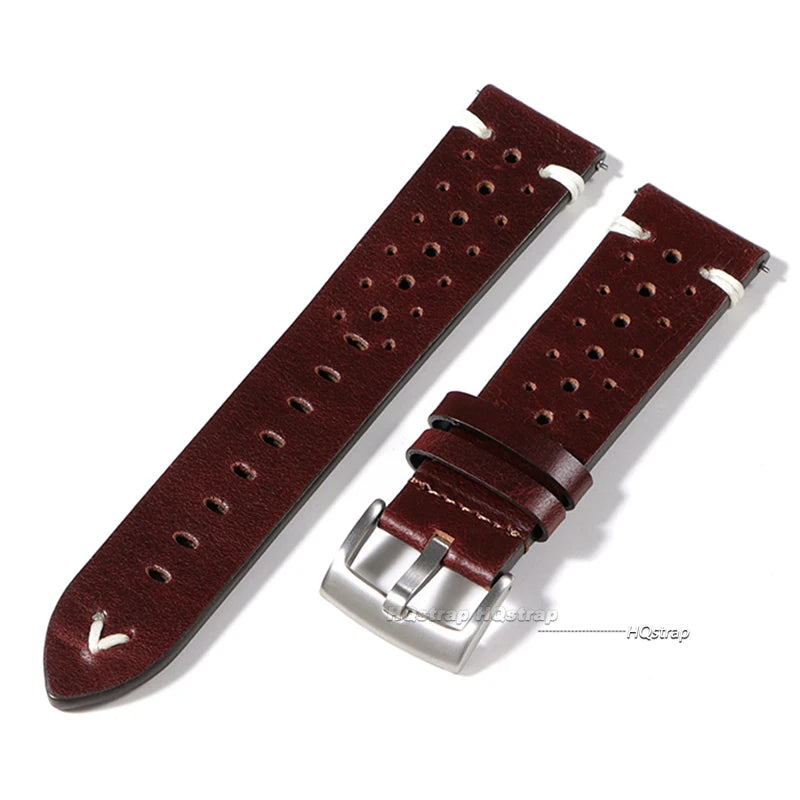 Cinturino per orologio in vera pelle da uomo e donna, traspirante, a sgancio rapido, 20mm, 22mm, in pelle bovina, effetto oliato, attenzione, nero, rosso, giallo, marrone