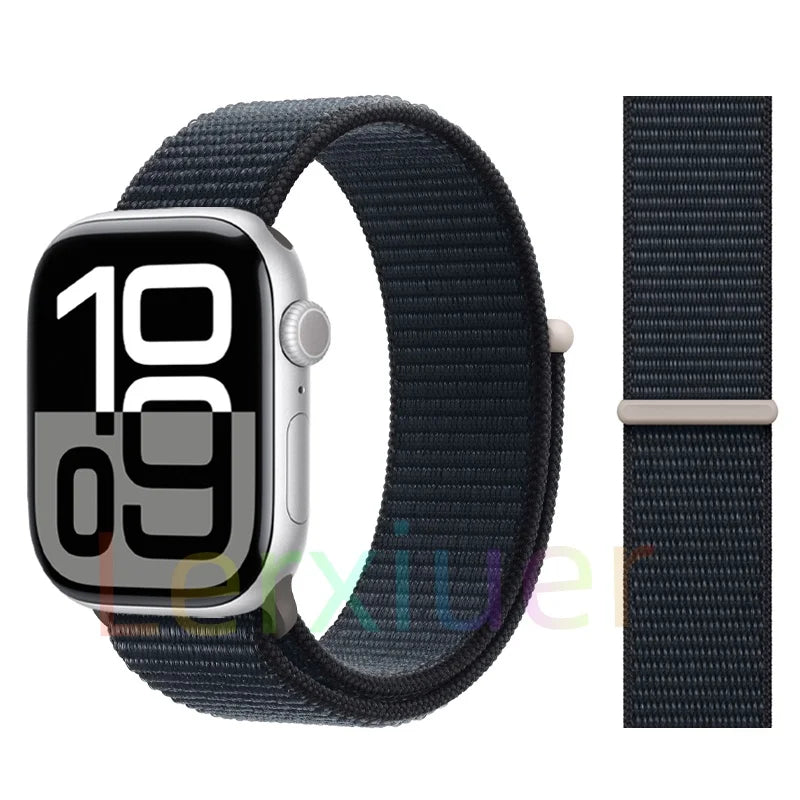 适用于 Apple Watch 46mm 44mm 45mm 40mm 41mm 42mm 的尼龙回环表带，适配 iWatch 系列 11 10 9 SE 8 7 6 5 4 Ultra 3 2 49mm