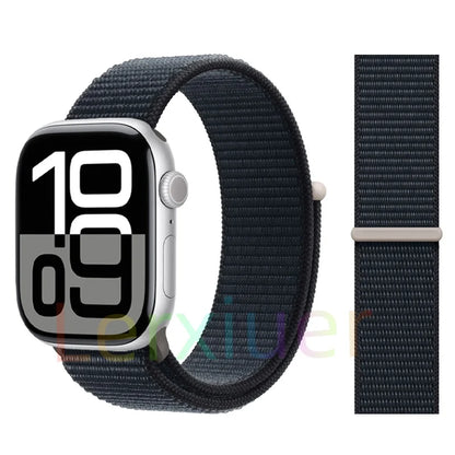 适用于 Apple Watch 46mm 44mm 45mm 40mm 41mm 42mm 的尼龙回环表带，适配 iWatch 系列 11 10 9 SE 8 7 6 5 4 Ultra 3 2 49mm