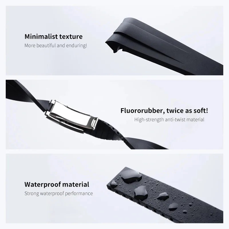 Bracelet en caoutchouc souple FKM à extrémité incurvée pour la série Tudor Black Bay/Pelagos |   20 mm et 22 mm de largeur pour boîtiers 37 mm/39 mm/41 mm