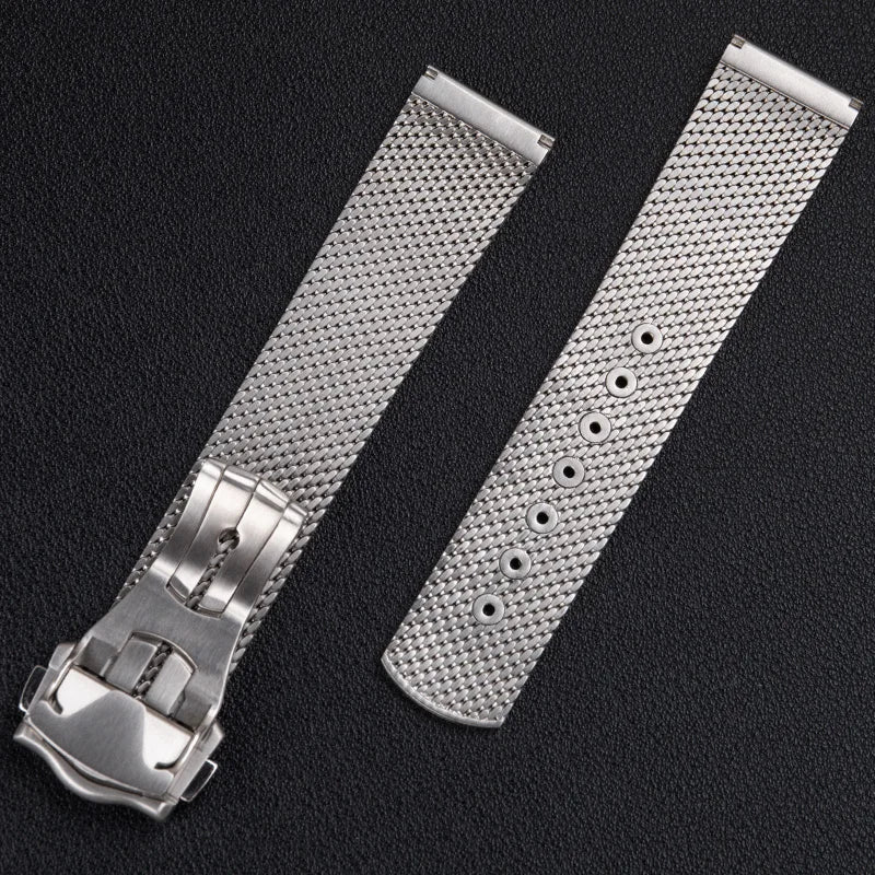 Cinturino universale in acciaio inossidabile con fibbia in acciaio, 20 mm, per bracciale Omega Seamaster Diver 300, cinturino a maglia milanese, Tudor Breitling