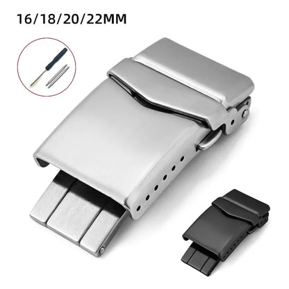 Solid Stainless Steel Foldable Watch Clasp for Men and Women, Silicone and Metal Strap, 16mm, 18mm, 20mm, 22mm