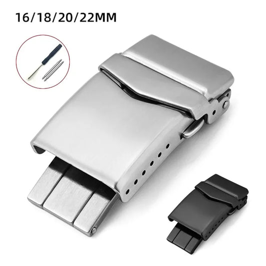 Solid Stainless Steel Foldable Watch Clasp for Men and Women, Silicone and Metal Strap, 16mm, 18mm, 20mm, 22mm