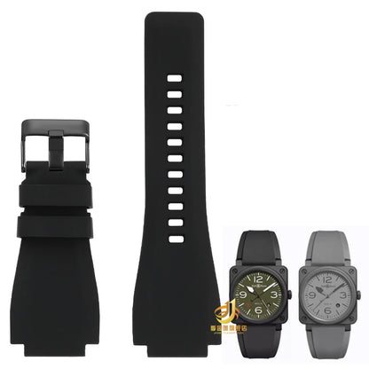 Cowhide Leather Watch Strap for Bell & Ross Series, Silicone Strap, POLICE Watch Strap, PL14796, PL15472, B & R suréWer, Male, BR01, BR03