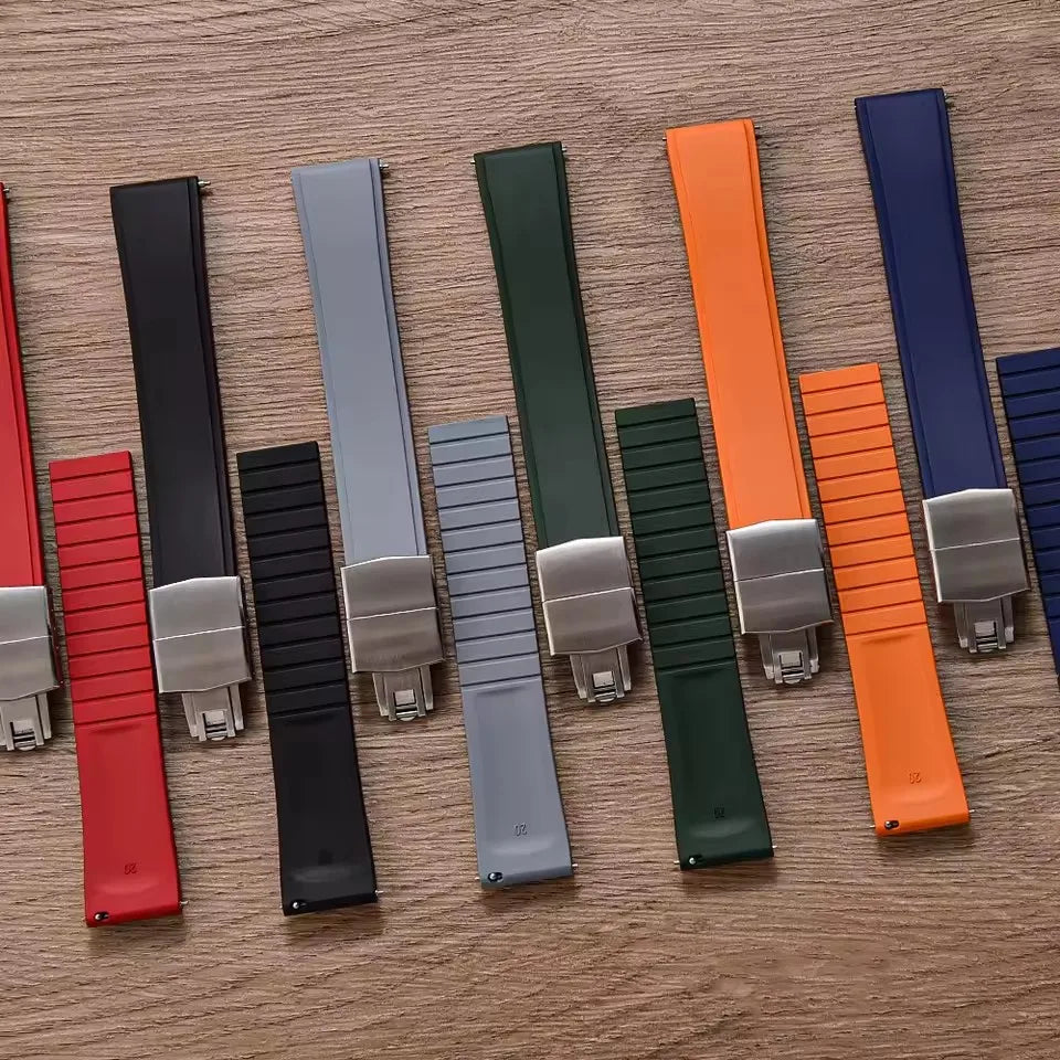 CTS – bracelets de montre FPM en caoutchouc fluoré, 19/20/21/22mm, boucle papillon à dégagement rapide, ceintures de plongée souples unisexes découpées à la taille