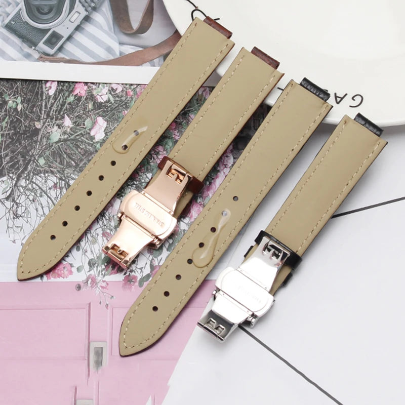 Bracelet de montre en cuir véritable pour ceinture à bouche convexe, 14x8mm, 16x8mm, 18x11mm, 20mm, accessoires de montre