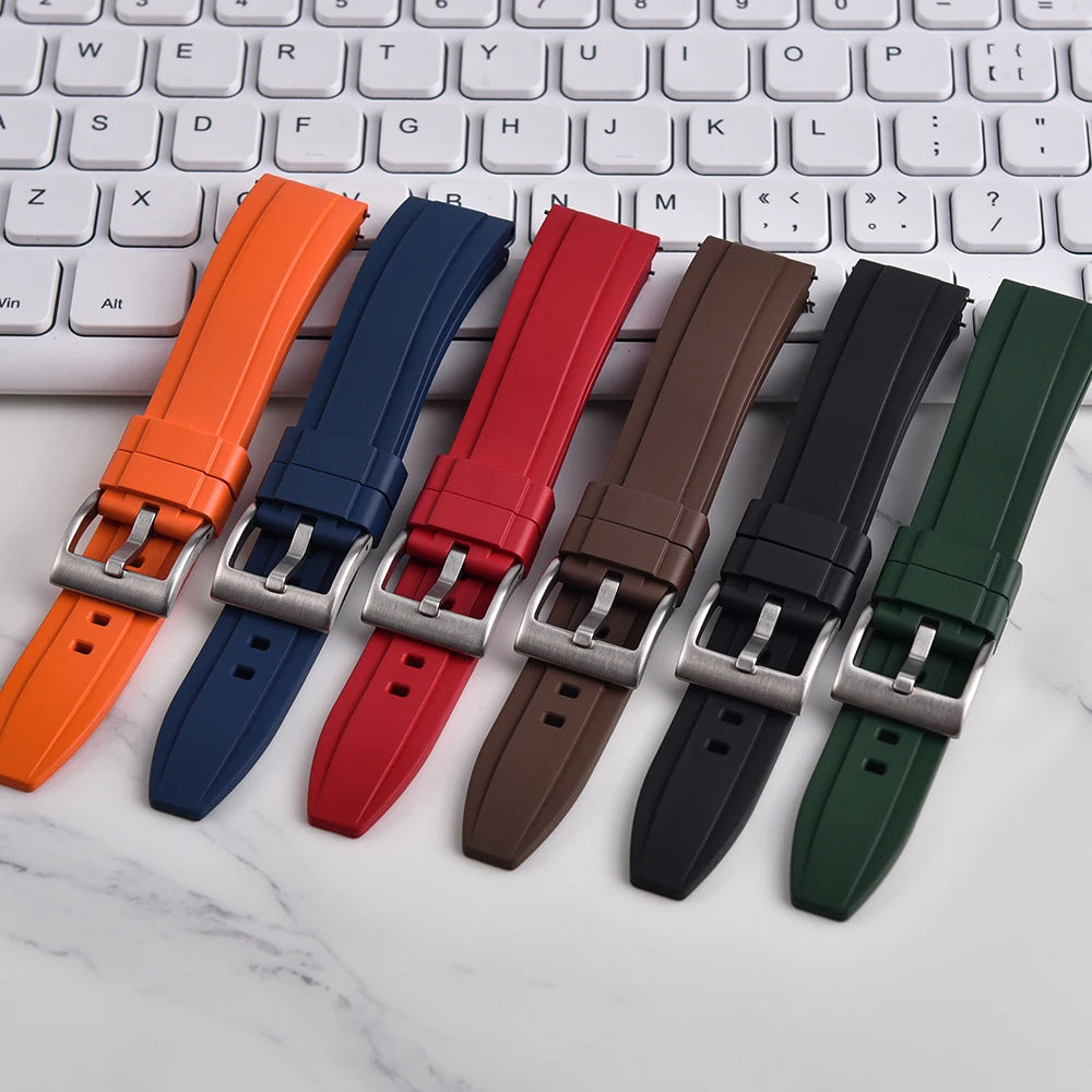 Nouveau Design bracelets de montre en caoutchouc FKM avion à extrémité droite 18mm 20mm 22mm 24mm bracelets de montre unisexe souples de plongée étanche à dégagement rapide