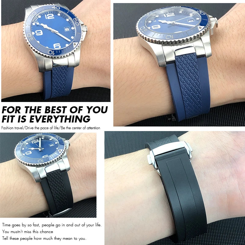 Konvexes Uhrenarmband aus weichem FKM-Fluorelastomer, für Longines L3 830 835 Hydroconquest Conquest GMT V.H.P 21mm 22mm