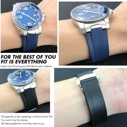 Konvexes Uhrenarmband aus weichem FKM-Fluorelastomer, für Longines L3 830 835 Hydroconquest Conquest GMT V.H.P 21mm 22mm