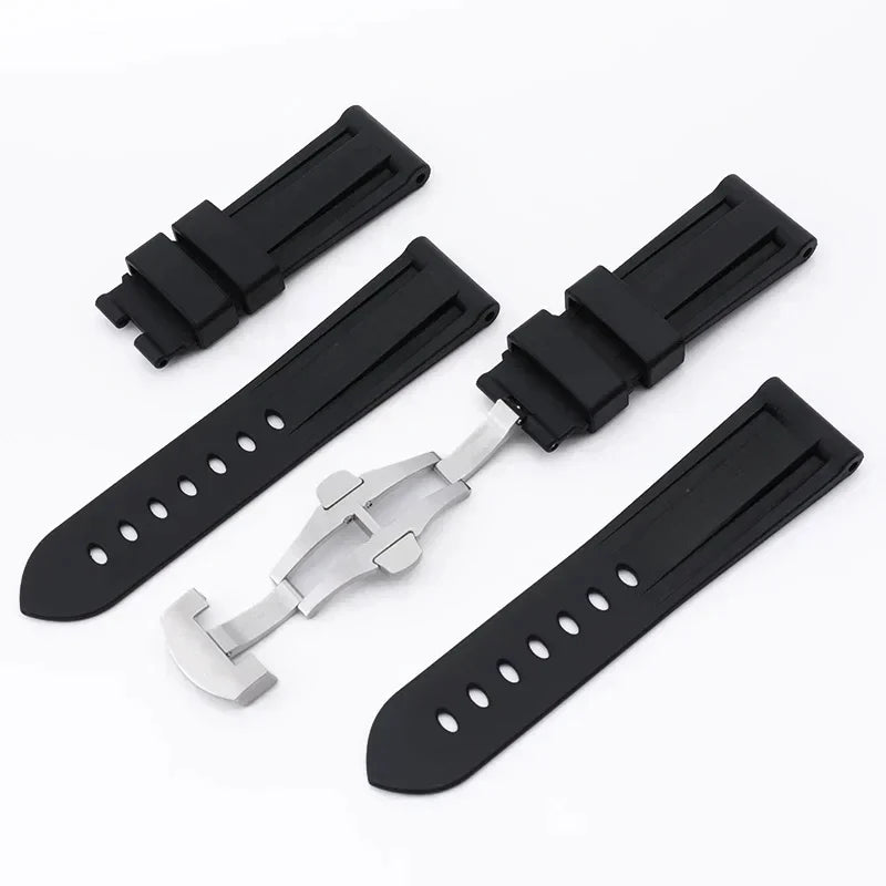 Bracelet de montre en silicone 22/24mm, pour montres Panerai, accessoires en acier inoxydable, fermoir à boucle papillon, remplacement