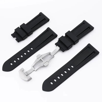 Bracelet de montre en silicone 22/24mm, pour montres Panerai, accessoires en acier inoxydable, fermoir à boucle papillon, remplacement