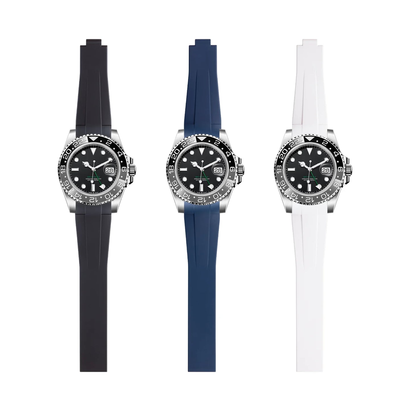 Bracelet de Montre FKM en Caoutchouc Fluororubber Souple, Noir, Bleu, Blanc, pour Rolex, Submariner, 20mm, Gstuff, Yacht-Master, Requibelt